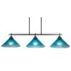 Monroe 3-Light, Matte Black Billiard Light, Any Room With 12 In. Teal Crystal Glass Shades No Bulbs Included -Lamp Parts matte black pool table lights 2r636mb448 64 1000