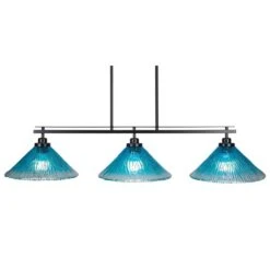 Monroe 3-Light, Matte Black Billiard Light, Any Room With 12 In. Teal Crystal Glass Shades No Bulbs Included