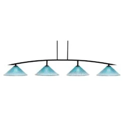 Siena 4-Light Matte Black Billiard Light With 16 In. Teal Crystal Glass Shades, No Bulbs Included