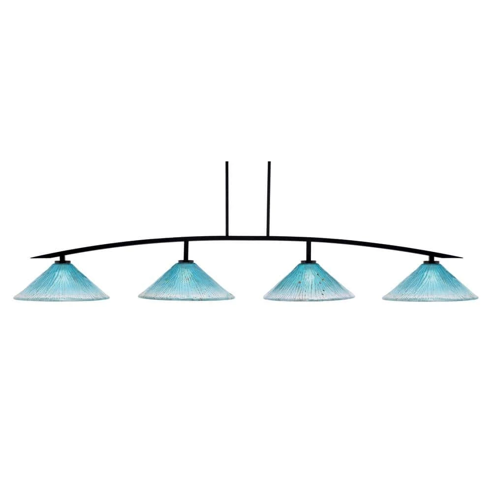 Siena 4-Light Matte Black Billiard Light With 16 In. Teal Crystal Glass Shades, No Bulbs Included 2 Siena 4-Light Matte Black Billiard Light With 16 In. Teal Crystal Glass Shades, No Bulbs Included