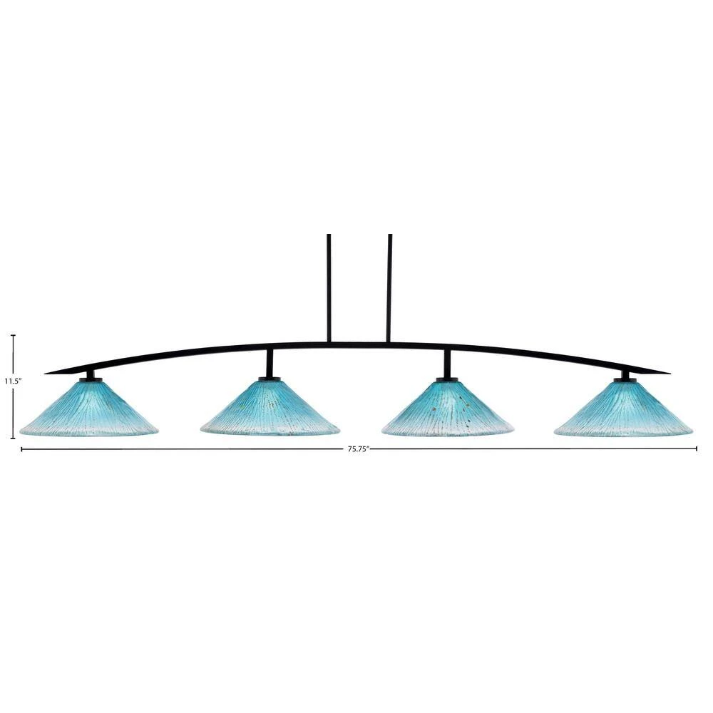 Siena 4-Light Matte Black Billiard Light With 16 In. Teal Crystal Glass Shades, No Bulbs Included 3 Siena 4-Light Matte Black Billiard Light With 16 In. Teal Crystal Glass Shades, No Bulbs Included - Image 2