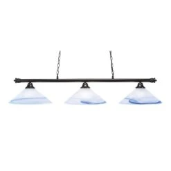 Evanston 55.5 In. 3 Light Matte Black Billiard Light With Blue Swirl Glass Shade