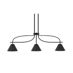 Olympia 3-Light Matte Black Billiard Light With 7 In. Chrome Cone Metal Shades, No Blulbs Included