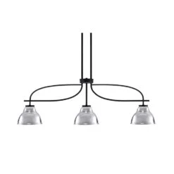 Olympia 3-Light Matte Black Billiard Light With 5 In. Matte Black Metal Shades, No Blulbs Included