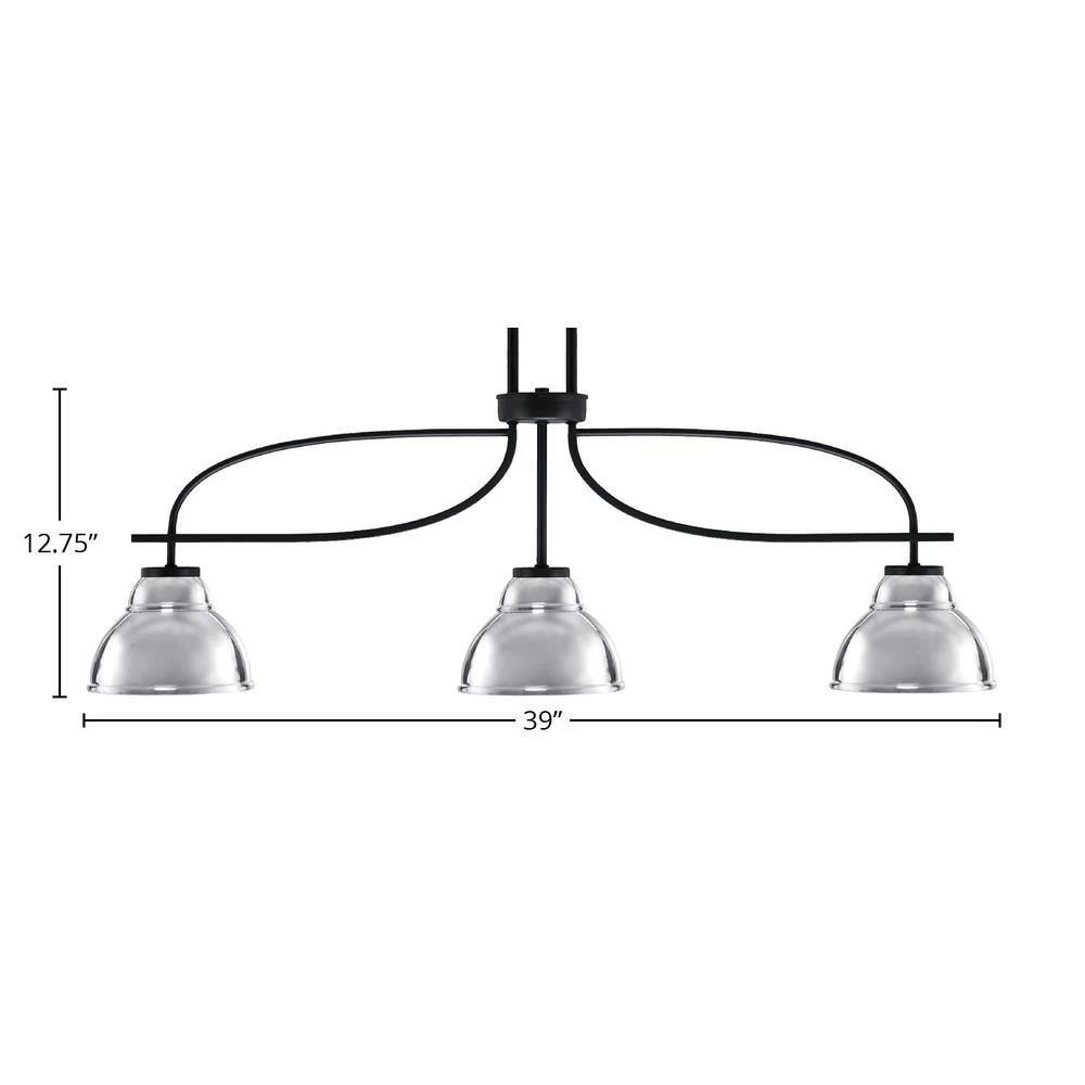 Olympia 3-Light Matte Black Billiard Light With 5 In. Matte Black Metal Shades, No Blulbs Included 4 Olympia 3-Light Matte Black Billiard Light With 5 In. Matte Black Metal Shades, No Blulbs Included - Image 2