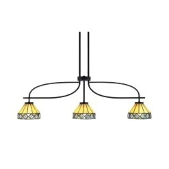 Olympia 3-Light Matte Black Billiard Light With 7 In. Cyprus Art Glass Shades, No Blulbs Included