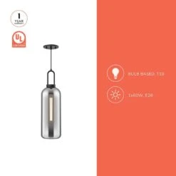 Soji 6 In. 1 Light 60-Watt Matte Black/Smoked Solid Glass Pendant Light -Lamp Parts matte black smoked solid glass alora mood pendant lights pd401606mbsm 1d 1000