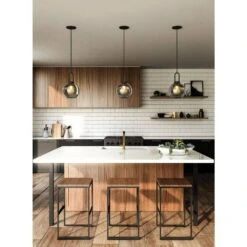 Soji 6 In. 1 Light 60-Watt Matte Black/Smoked Solid Glass Pendant Light -Lamp Parts matte black smoked solid glass alora mood pendant lights pd401606mbsm 31 1000