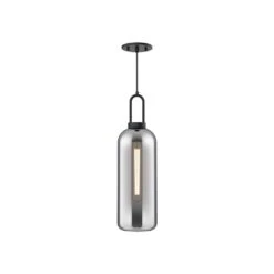 Soji 6 In. 1 Light 60-Watt Matte Black/Smoked Solid Glass Pendant Light