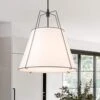 Haven 4-Light 23.6 In.W Matte Black Modern Farmhouse Drum Pendant Light With Fabric For Kitchen -Lamp Parts matte black white fabric huoku pendant lights pd1074471 64 1000