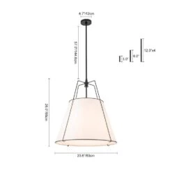 Haven 4-Light 23.6 In.W Matte Black Modern Farmhouse Drum Pendant Light With Fabric For Kitchen 19 Haven 4-Light 23.6 In.W Matte Black Modern Farmhouse Drum Pendant Light With Fabric For Kitchen -Lamp Parts matte black white fabric huoku pendant lights pd1074471 77 1000