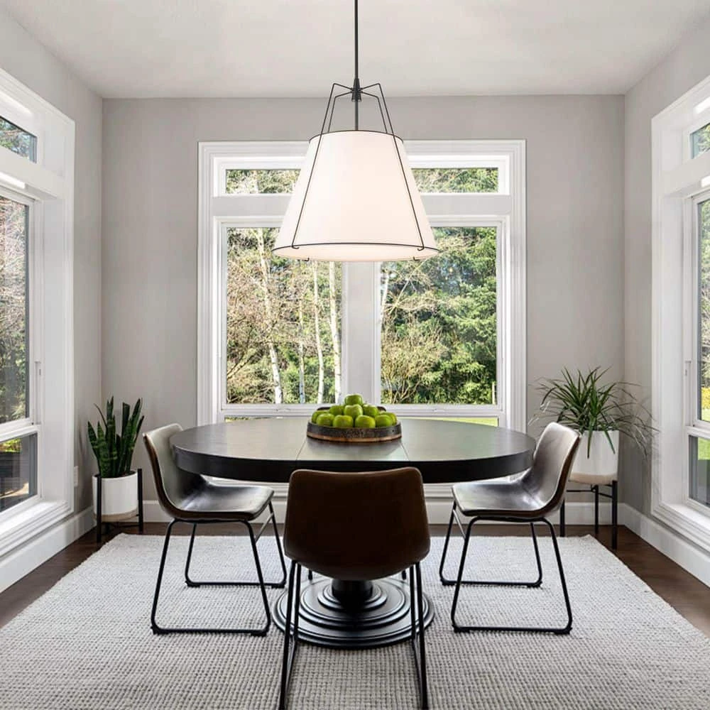 Haven 4-Light 23.6 In.W Matte Black Modern Farmhouse Drum Pendant Light With Fabric For Kitchen 4 Haven 4-Light 23.6 In.W Matte Black Modern Farmhouse Drum Pendant Light With Fabric For Kitchen - Image 2