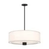 Theo 24 In. 3 Light 40-Watt Matte Black/White Linen Pendant Light -Lamp Parts matte black white linen alora mood pendant lights pd547924mbwl 64 1000