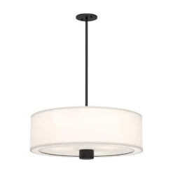 Theo 24 In. 3 Light 40-Watt Matte Black/White Linen Pendant Light