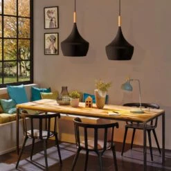 1-Light Industrial Farmhouse Hanging Kitchen Black Pendant Ceiling Light With Metal Dome Shade -Lamp Parts matte black with wood yansun pendant lights h dz008 44 1000