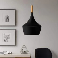 1-Light Industrial Farmhouse Hanging Kitchen Black Pendant Ceiling Light With Metal Dome Shade