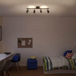 Globe Electric 3 Ft. 4-Light Matte Black Hard Wired Ceiling Mounted Track Light With LED Integrated Light Strip Pivoting Track Heads -Lamp Parts matte globe electric track lighting kits 91011003 1f 1000