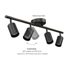 Globe Electric 3 Ft. 4-Light Matte Black Hard Wired Ceiling Mounted Track Light With LED Integrated Light Strip Pivoting Track Heads -Lamp Parts matte globe electric track lighting kits 91011003 fa 1000
