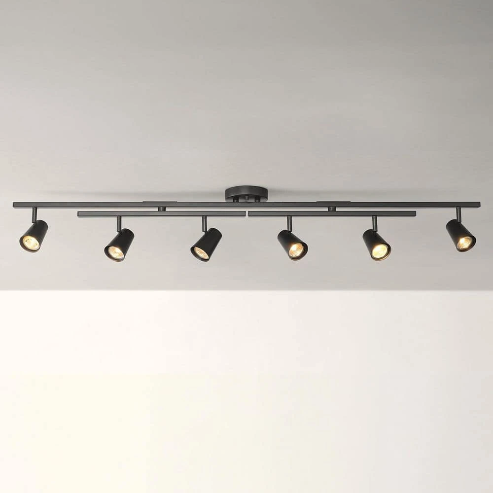 Globe Electric 51 In. 6-Light Hard Wired Matte Black Adjustable Track Lighting Kit, Centered Swivel Bars, Pivoting Cylinder Track Heads 7 Globe Electric 51 In. 6-Light Hard Wired Matte Black Adjustable Track Lighting Kit, Centered Swivel Bars, Pivoting Cylinder Track Heads - Image 5
