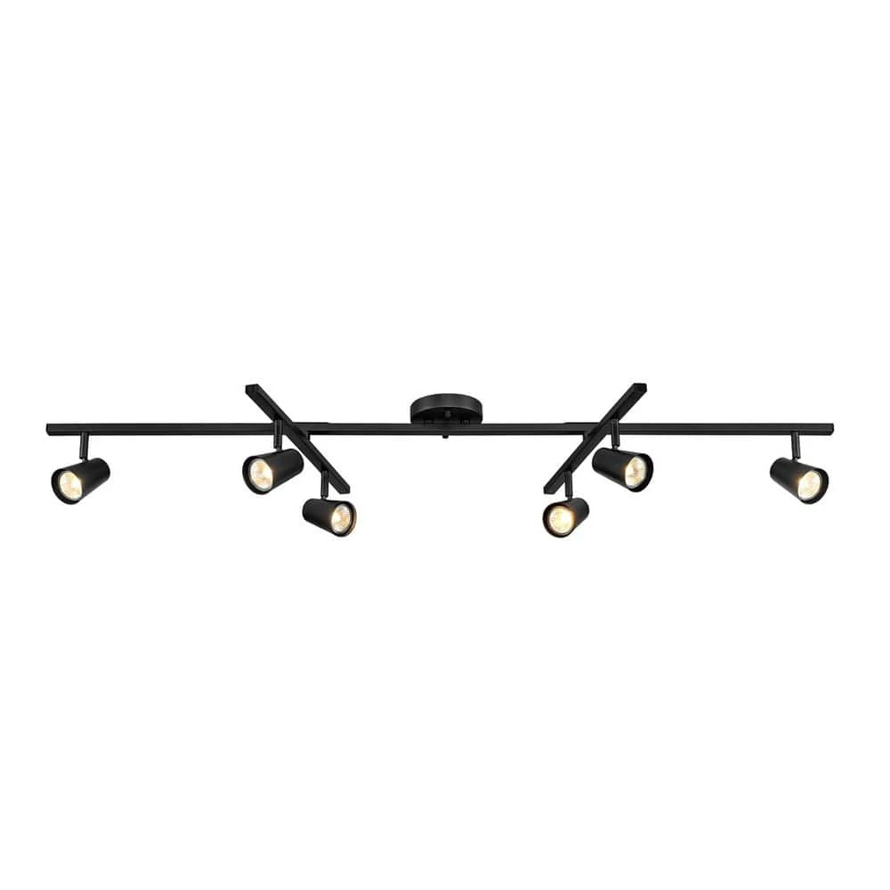 Globe Electric 51 In. 6-Light Hard Wired Matte Black Adjustable Track Lighting Kit, Centered Swivel Bars, Pivoting Cylinder Track Heads 4 Globe Electric 51 In. 6-Light Hard Wired Matte Black Adjustable Track Lighting Kit, Centered Swivel Bars, Pivoting Cylinder Track Heads - Image 2