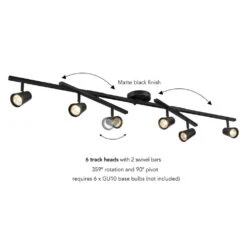 Globe Electric 51 In. 6-Light Hard Wired Matte Black Adjustable Track Lighting Kit, Centered Swivel Bars, Pivoting Cylinder Track Heads 15 Globe Electric 51 In. 6-Light Hard Wired Matte Black Adjustable Track Lighting Kit, Centered Swivel Bars, Pivoting Cylinder Track Heads -Lamp Parts matte globe electric track lighting kits 91011006 fa 1000