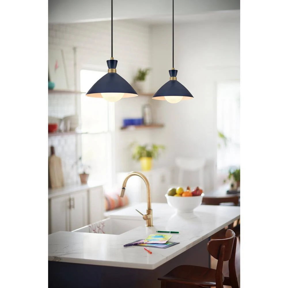 Simon Matte Navy + Heritage Brass Conical Pendant Light 4 Simon Matte Navy + Heritage Brass Conical Pendant Light - Image 2