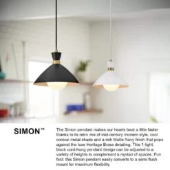 Simon Matte Navy + Heritage Brass Conical Pendant Light 14 Simon Matte Navy + Heritage Brass Conical Pendant Light -Lamp Parts matte navy heritage brass lark pendant lights 83257mv hb 66 1000