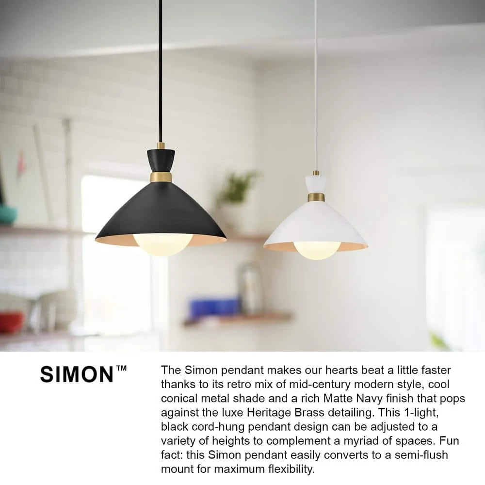Simon Matte Navy + Heritage Brass Conical Pendant Light 5 Simon Matte Navy + Heritage Brass Conical Pendant Light - Image 3