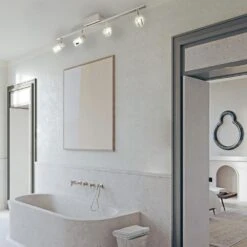 EGLO Cantil 33.19 In. Matte Nickel LED Track Lighting Kit With Clear Acrylic Shades -Lamp Parts matte nickel eglo track lighting kits 203186a 1f 1000