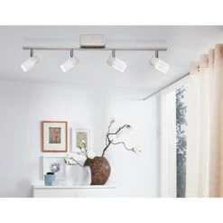 EGLO Cantil 33.19 In. Matte Nickel LED Track Lighting Kit With Clear Acrylic Shades -Lamp Parts matte nickel eglo track lighting kits 203186a 4f 1000