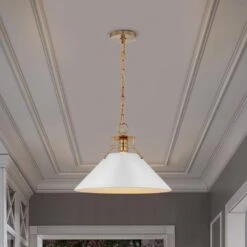 Outpost 60-Watt 1-Light Burnished Brass Pendant Light With Matte White Metal Shade With No Bulbs Included 13 Outpost 60-Watt 1-Light Burnished Brass Pendant Light With Matte White Metal Shade With No Bulbs Included -Lamp Parts matte white burnished brass satco pendant lights 60 7526 44 1000