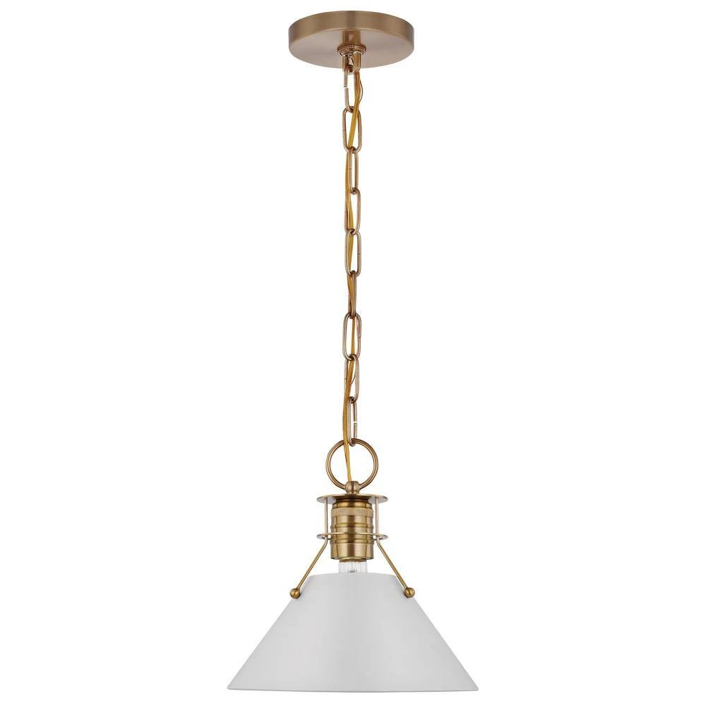 Outpost 60-Watt 1-Light Burnished Brass Pendant Light With Matte White Metal Shade With No Bulbs Included 5 Outpost 60-Watt 1-Light Burnished Brass Pendant Light With Matte White Metal Shade With No Bulbs Included - Image 3
