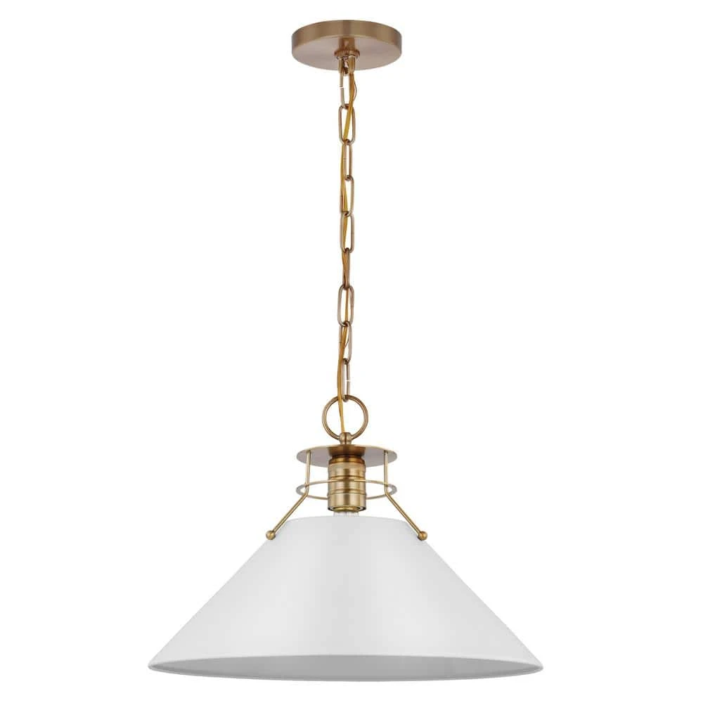 Outpost 60-Watt 1-Light Burnished Brass Pendant Light With Matte White Metal Shade With No Bulbs Included 3 Outpost 60-Watt 1-Light Burnished Brass Pendant Light With Matte White Metal Shade With No Bulbs Included