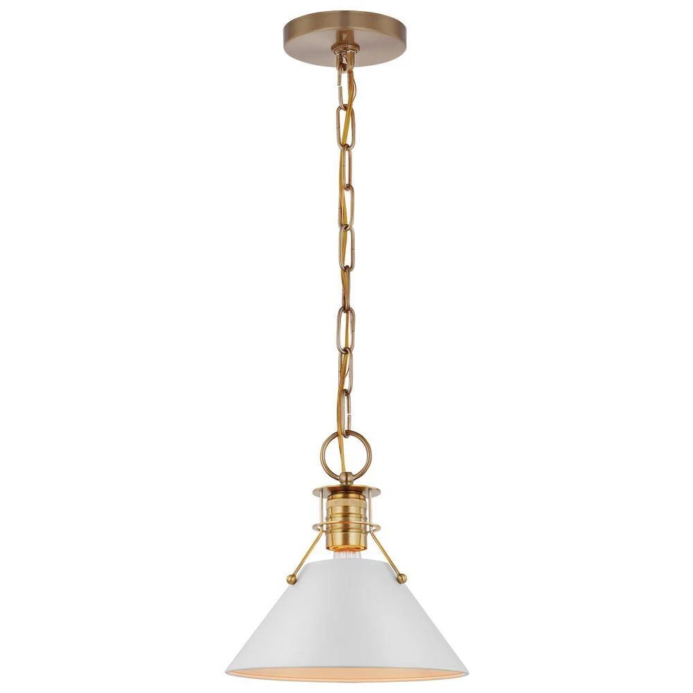 Outpost 60-Watt 1-Light Burnished Brass Pendant Light With Matte White Metal Shade With No Bulbs Included 4 Outpost 60-Watt 1-Light Burnished Brass Pendant Light With Matte White Metal Shade With No Bulbs Included - Image 2