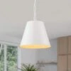 Plano 1-Light Modern Kitchen Island Cone Drum Pendant Light 11.4 In. Dia White Round Hanging Light With Metal Shade -Lamp Parts matte white huoku pendant lights pd1062321 64 1000