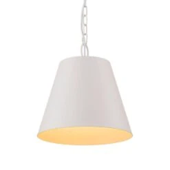 Plano 1-Light Modern Kitchen Island Cone Drum Pendant Light 11.4 In. Dia White Round Hanging Light With Metal Shade -Lamp Parts matte white huoku pendant lights pd1062321 77 1000