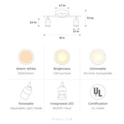 Shura 2-Light White Integrated LED Track Light With Rotatable Heads, 1 Ft. Fixed Track Lighting Kit, 3000k, 1470 Lumens -Lamp Parts matte white vidalite track lighting kits ce1008569 c3 1000