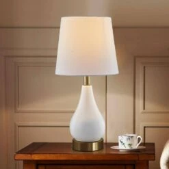 18 In. White Modern Ceramic Bedroom Living Room Bedside Desk Nightstand Small Table Lamps USB Port (Set Of 2) -Lamp Parts maxax lamp sets t01 white 31 1000
