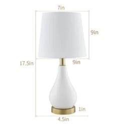 18 In. White Modern Ceramic Bedroom Living Room Bedside Desk Nightstand Small Table Lamps USB Port (Set Of 2) -Lamp Parts maxax lamp sets t01 white 40 1000