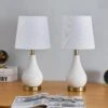 18 In. White Modern Ceramic Bedroom Living Room Bedside Desk Nightstand Small Table Lamps USB Port (Set Of 2) -Lamp Parts maxax lamp sets t01 white 64 1000