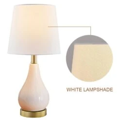 18 In. White Modern Ceramic Bedroom Living Room Bedside Desk Nightstand Small Table Lamps USB Port (Set Of 2) -Lamp Parts maxax lamp sets t01 white 76 1000