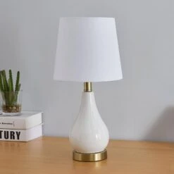 18 In. White Modern Ceramic Bedroom Living Room Bedside Desk Nightstand Small Table Lamps USB Port (Set Of 2) -Lamp Parts maxax lamp sets t01 white c3 1000
