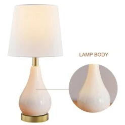18 In. White Modern Ceramic Bedroom Living Room Bedside Desk Nightstand Small Table Lamps USB Port (Set Of 2) -Lamp Parts maxax lamp sets t01 white fa 1000