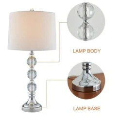 28 In. Chrome Modern Dimmable Crystal Bedroom Living Room Bedside Desk Nightstand Table Lamps (Set Of 2) -Lamp Parts maxax lamp sets t03 white 1f 1000