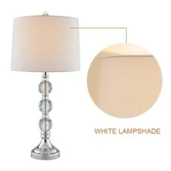 28 In. Chrome Modern Dimmable Crystal Bedroom Living Room Bedside Desk Nightstand Table Lamps (Set Of 2) -Lamp Parts maxax lamp sets t03 white 4f 1000