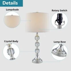 28 In. Chrome Modern Dimmable Crystal Bedroom Living Room Bedside Desk Nightstand Table Lamps (Set Of 2) -Lamp Parts maxax lamp sets t03 white fa 1000