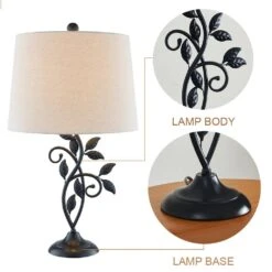 Chicago 26.75 In. Black Modern Dimmable Metal Bedroom Living Room Bedside Desk Table Lamps Set Of 2 14 Chicago 26.75 In. Black Modern Dimmable Metal Bedroom Living Room Bedside Desk Table Lamps Set Of 2 -Lamp Parts maxax lamp sets t04 oatmeal 4f 1000