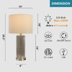 26.5 In. White Coastal Dimmable Glass Bedroom Living Room Bedside Desk Nightstand Table Lamps USB Port (Set Of 2) -Lamp Parts maxax lamp sets t06 oat 4f 1000