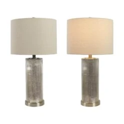 26.5 In. White Coastal Dimmable Glass Bedroom Living Room Bedside Desk Nightstand Table Lamps USB Port (Set Of 2) -Lamp Parts maxax lamp sets t06 oat 76 1000