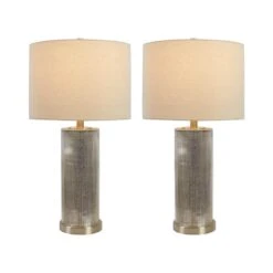 26.5 In. White Coastal Dimmable Glass Bedroom Living Room Bedside Desk Nightstand Table Lamps USB Port (Set Of 2) -Lamp Parts maxax lamp sets t06 oat c3 1000